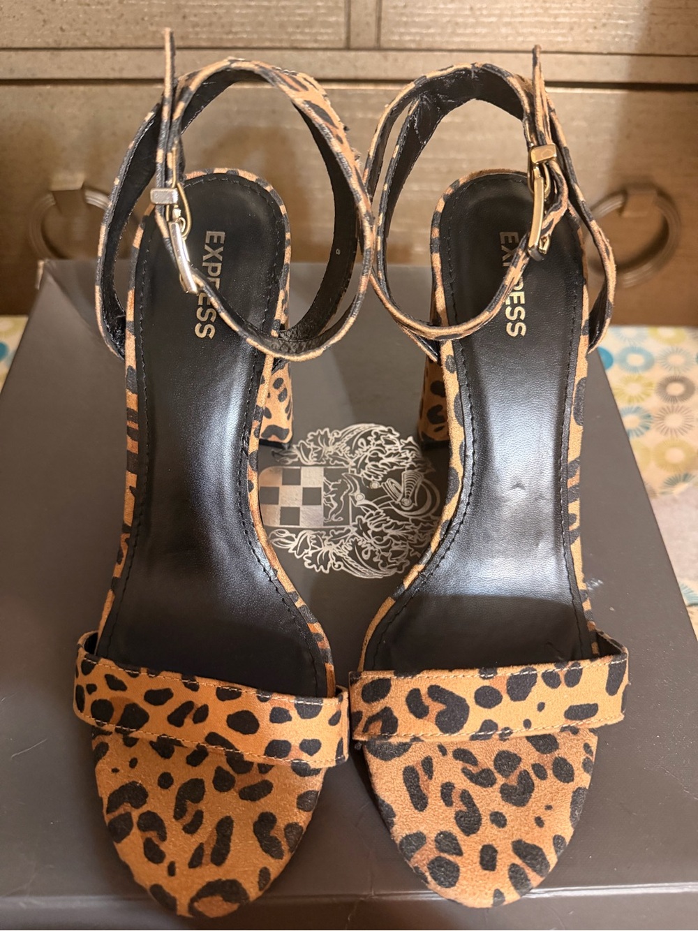 Express Leopard Print Ankle-Strap Heels - Tan/Black